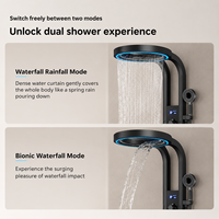 Système de douche mural haut de gamme avec jets dorsaux et massage, affichage LED gris, mitigeur intelligent, panneau de douche cascade et pluie pour salle de bain