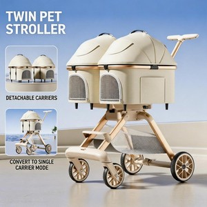 Nouvelle <span class=keywords><strong>poussette</strong></span> de luxe 2026 pour animaux de compagnie, double, réglable et pliable, avec panier amovible pour chiens et chats, cadre en alliage d'aluminium - Product Image 2
