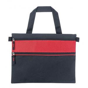 Sac à documents noir avec panneau en maille rouge, compartiment zippé, mallette de transport professionnelle - Product Image 1