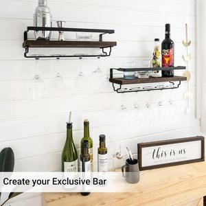 나무 벽 음료 랙 및 유리 홀더 와인 스탠드 소박한 단단한 소나무 나무 수제 와인 선반 - Product Image 1