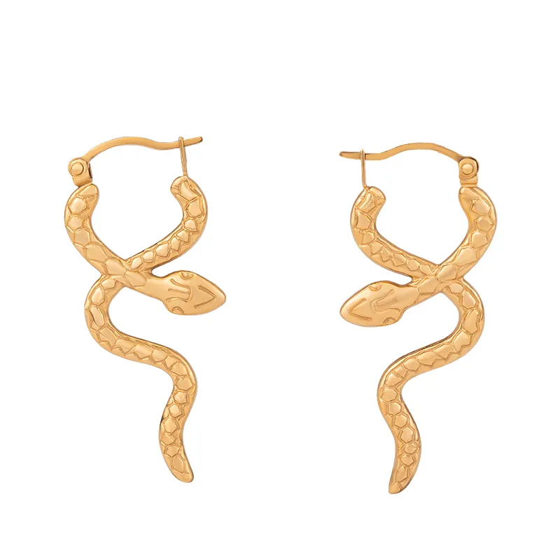 Orecchini a cerchio a forma di serpente attorcigliati lunghi pendenti gioielli in oro 18K impermeabili Non appannati grossi orecchini a forma di serpente