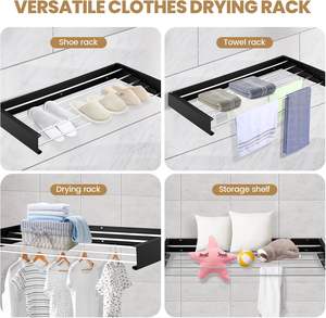 Séchoir à linge mural pliable polyvalent en fer et aluminium pour la maison, la cuisine et le salon - Product Image 3