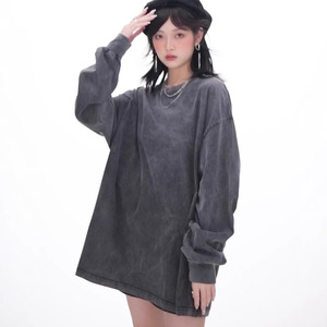 T-shirt unisexe à manches longues en pur coton, coupe ample, style rétro, effet délavé, idéal pour la couche de base transfrontalière - Product Image 5