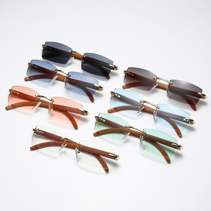 Wholesale Vintage Brand Design Rimless Small Square Sun <strong>Glasses</strong> UV400 Sunglasses Ocean Lens Gold Metal Frame <strong>Fashionable</strong> Eyewear - Product Image 4