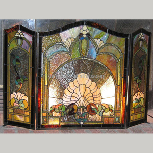 Écran de cheminée en vitrail, 3 panneaux, design baroque, décoration traditionnelle, couleur verte, forme rectangulaire, décoration - Product Image 6