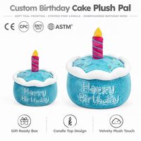 Jouet en peluche pour animaux de compagnie en forme de gâteau d'anniversaire bleu, personnalisable, fabrication OEM/ODM, pour chiens et chats, marque privée, logo personnalisé, dessin animé mignon