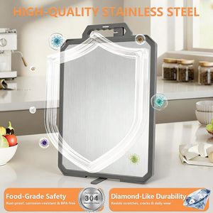 Planche à découper double face en acier inoxydable antibactérien, multifonctionnelle, pour la cuisine domestique, planche épaisse pour hacher - Product Image 2