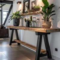 Table de bar rectangulaire longue et étroite en bois massif à bord naturel |   Comptoir de bar commercial contemporain, taille personnalisable pour bar à domicile, café