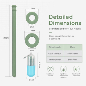 Paille pliable en silicone, sans BPA, de qualité alimentaire, réutilisable, sans danger pour l'eau bouillante, pour boissons chaudes et froides, diamètre intérieur 10 mm - Product Image 2