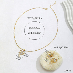 Collier pendentif en alliage d'or en forme de cœur avec ensemble de boucles d'oreilles en diamant pour femme, bijoux cadeau - Product Image 5