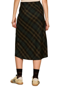 Jupe droite mi-longue à carreaux pour femme, taille normale, en viscose et polyester tissés, décontractée, toutes saisons, design confortable - Product Image 3