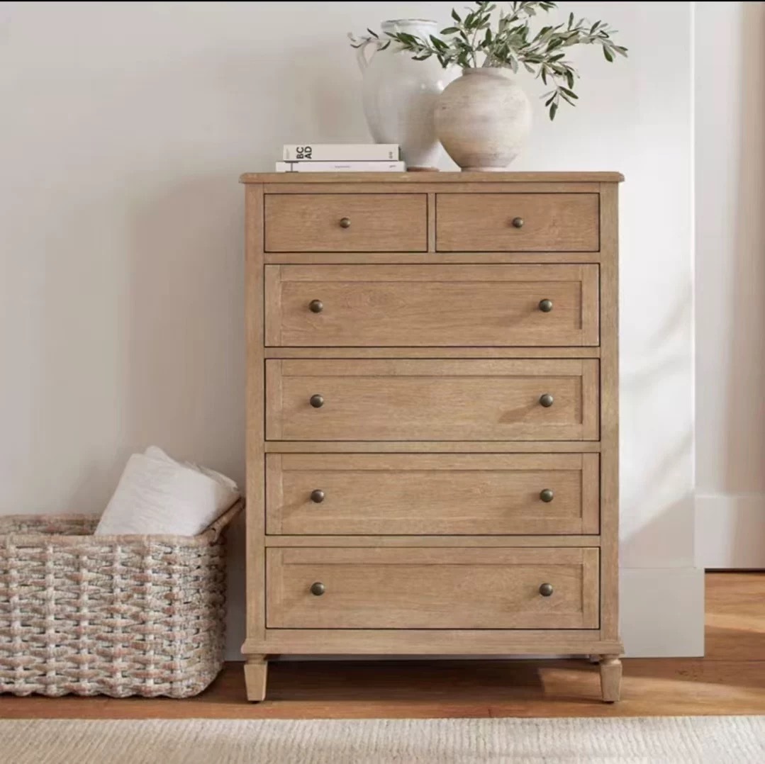 American Country Style Solid Wood Chest of Drawers – Vintage Oak Storage Cabinet for Bedroom, Living Room & Home Furniture - View 2