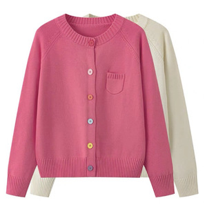 Women's Round Neck Color Button <b>Cardigan</b> <b>Sweater</b> Loose Fit Candy Color Anti-Pilling Spring Autumn Wear - Product Image 1