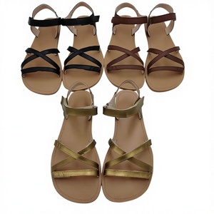 <span class=keywords><strong>Sandales</strong></span> plates sexy d'été pour femmes TipsieToes, à enfiler, en cuir véritable noir, respirantes, à rayures, avec boucle - Product Image 5