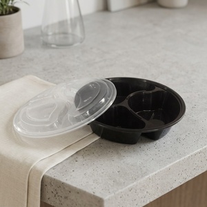 Contenedor de Alimentos Desechable HACAMY, Redondo, de Plástico PP, con 3 Compartimentos y Tapa Hermética a Prueba de Fugas para Comidas Frescas - Product Image 1