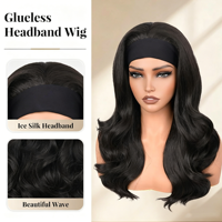 Perruque bandeau sans colle, 22 pouces, ondulée, sans nœuds, longue et dégradée # 4 fibres brunes résistantes à la chaleur, prêtes à être expédiées en gros