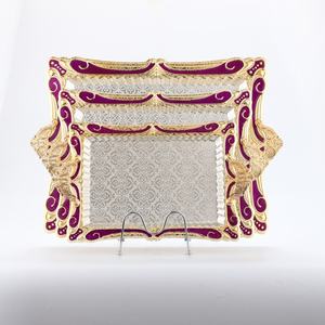 3 PC Greek Royal Serving <b>Tea</b> <b>Tray</b> Set Gold Handle - Product Image 1