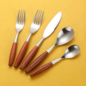 Rosewood Handle 304 Stainless Steel <b>Knife</b> <b>Fork</b> <b>Spoon</b> <b>Set</b> 5 Pieces Western Tableware Hotel Steak Cutlery - Product Image 1