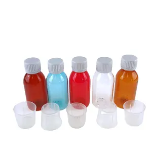 Botol Sirup Batuk Cair Plastik Maple Hewan, 100Ml dengan Topi Farmasi Tahan Anak