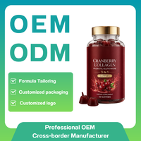 Natuurlijke Cranberry Collageen Glutathion Probiotische Fruit Gummies 60 stuks Dagelijkse supplement voor volwassenen, voor darmen en huid, veganistisch