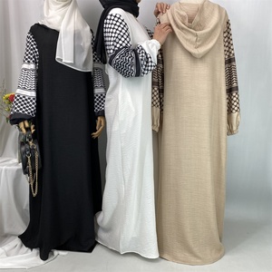 Elegant Soft Linen Abaya Robe With Palestine Keffiyeh <b>Printed</b> Sleeve Detailing Modest <b>Islamic</b> Women Clothing for Ramadan 6827 - Product Image 3