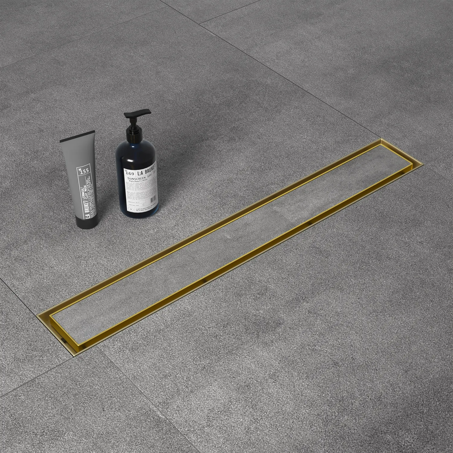 Stainless Steel Brushed Gold Linear Shower Floor Drain with Accessories