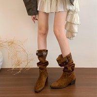 Bottes mi-mollet souples pour femmes 2026, à bout pointu, avec bride à boucle, talon carré confortable, en cuir microfibre, fabrication OEM ODM