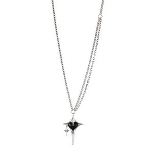 Ensemble de bijoux tendance et élégant avec grand pendentif croix, collier, boucles d'oreilles et accessoires en chaîne à pampilles en métal noir en forme de cœur pour femmes et jeunes filles - Product Image 6