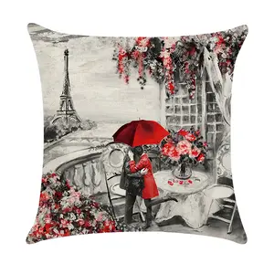 France Paris paysage noir rouge couleur tour Eiffel Big Ben amoureux jeter taie d'oreiller pour la maison canapé chambre