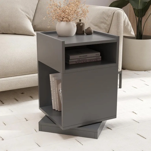 Modern Wooden Rotating Multi-functional Bedside Table with Storage for Bedroom Furniture