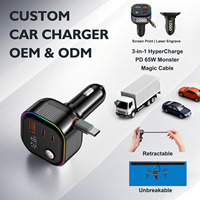 Cargador de Coche Retráctil con Encendedor de Cigarrillos Tipo C de 65W PD, Triple Puerto USB-A, Doble USB-C, Pantalla de Voltaje DC12V-24V para Autos y Camiones