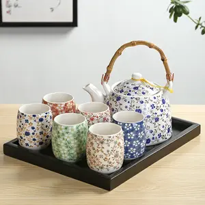 Винтажный фарфоровый чайный набор ручной работы с цветочным узором, китайский керамический чайный набор кунг-фу оптом