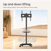 Rak TV LCD ODM 65 Inch yang Dapat Disesuaikan, Rak Bertingkat, Dudukan TV Mobile, Kapasitas 45kg, Vesa 400x400, Baja Hitam Cold Rolled, Bersertifikasi CE/RoHS
