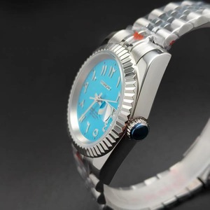 Montre pour homme de 39 mm avec lunette cannelée, finition en acier, cadran à chiffres arabes, verre saphir, mouvement automatique NH35 - Product Image 2