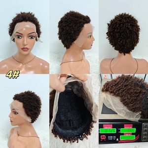 Letsfly Promotion $24.6 Pixie Cut 13x4 Full Lace Frontal <b>Wigs</b> Brown, Burgundy 100% Human Hair <b>Afro</b> Curly Short <b>Wigs</b> Wholesale - Product Image 3