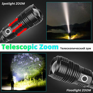 Potente Linterna LED Recargable P50, Resistente al Agua, con Pantalla, Zoom Telescópico, Aleación <span class=keywords><strong>de</strong></span> Aluminio, Linterna Táctica, Carga USB - Product Image 6