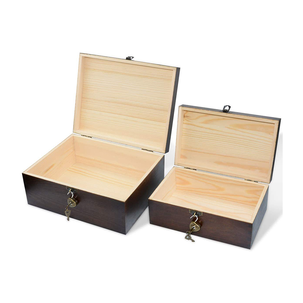 Boîte De Rangement en bois avec Serrure et Clés Décoratifs Boîtes à Souvenirs En Bois Coffre Au Trésor Bijoux Bibelots