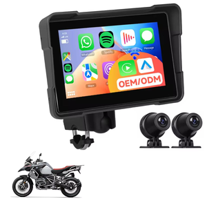 Navegador GPS portátil para motocicleta de 5 pulgadas, radio para coche con cámara trasera + frontal, pantalla HD impermeable, compatible con Carplay - Product Image 1