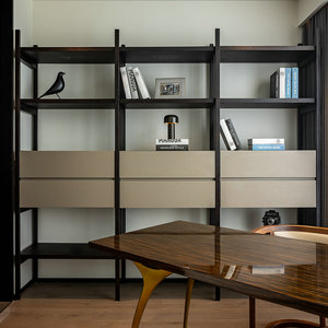 Grande libreria di legno francese verticale alta in legno nascosta della Cina barca libreria con cassetto TV scaffalatura libreria con porta a vetri - Product Image 5