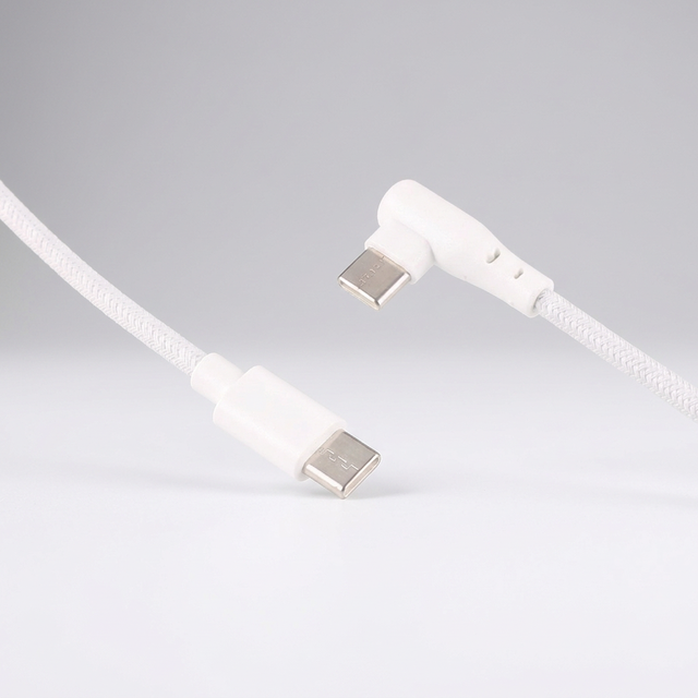 90 Degree Right-Angle C C Cable 1M 1.5M 2M Nylon Braided Type-C 2A Fast Charging Data Cord for Computer Gaming Tablet Pure