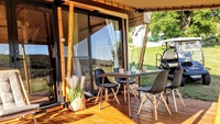 Tentes de glamping de luxe SUBEI Premium, forme triangulaire, imperméables, quatre saisons, deux chambres, toile PVC 7x9m, hôtel en plein air