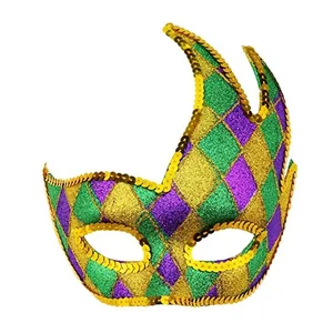 Аксессуар для вечерних костюмов, маска для венецианской Вечеринки На Хэллоуин, фиолетовая Золотая маска с блестками для маскарада, Марди Гра