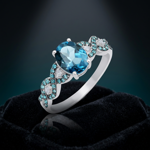 Anillo de Compromiso Clásico de Plata 925 con Topacio Azul de Londres y Diamantes Tallados en Rosa para Mujer, Ideal para Bodas y Aniversarios - Product Image 3