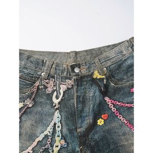 25ss thương hiệu 3D kẹo chuỗi in kỹ thuật số Hoa Gong Jun với dao rựa jeans baggy quần lỏng - Product Image 4