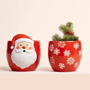 Weihnachten Weihnachts mann Motiv Keramik Blumentopf mit glasiert | Festliche Weihnachts geschenk dekoration Süße Töpfe für Pflanzen Netter Pflanzer