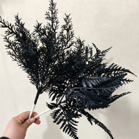 Bunga Palem Areca Buatan Seri Hitam Plastik Dekoratif untuk Festival Hantu Halloween Pernikahan Fotografi Luar Ruangan