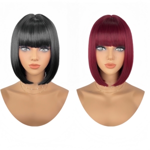 Nuova Parrucca Sintetica Nera Stile Bob, in Fibra Resistente alle Alte Temperature, Parrucca Bob Liscia Corta per Uso Quotidiano - Product Image 6