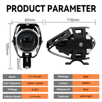 Faro LED Proyector U5 Impermeable IP67 para Motocicleta, Luz Auxiliar Universal de Conducción y Trabajo para Moto, ATV, Scooter