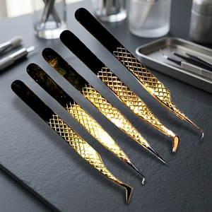 ASAP Custom Rose Gold Stainless Steel Durable 10mm Eyelash Extension Tweezers Set Slanted Curved Volume Lash Thin Smooth Tip - Product Image 4