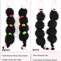 Vente en gros de queues de cheval en caoutchouc bouclées pour enfants, 12 pouces, courtes et bouclées # 1B Fluffy Bobble Braided Ponytails pour enfants en stock
